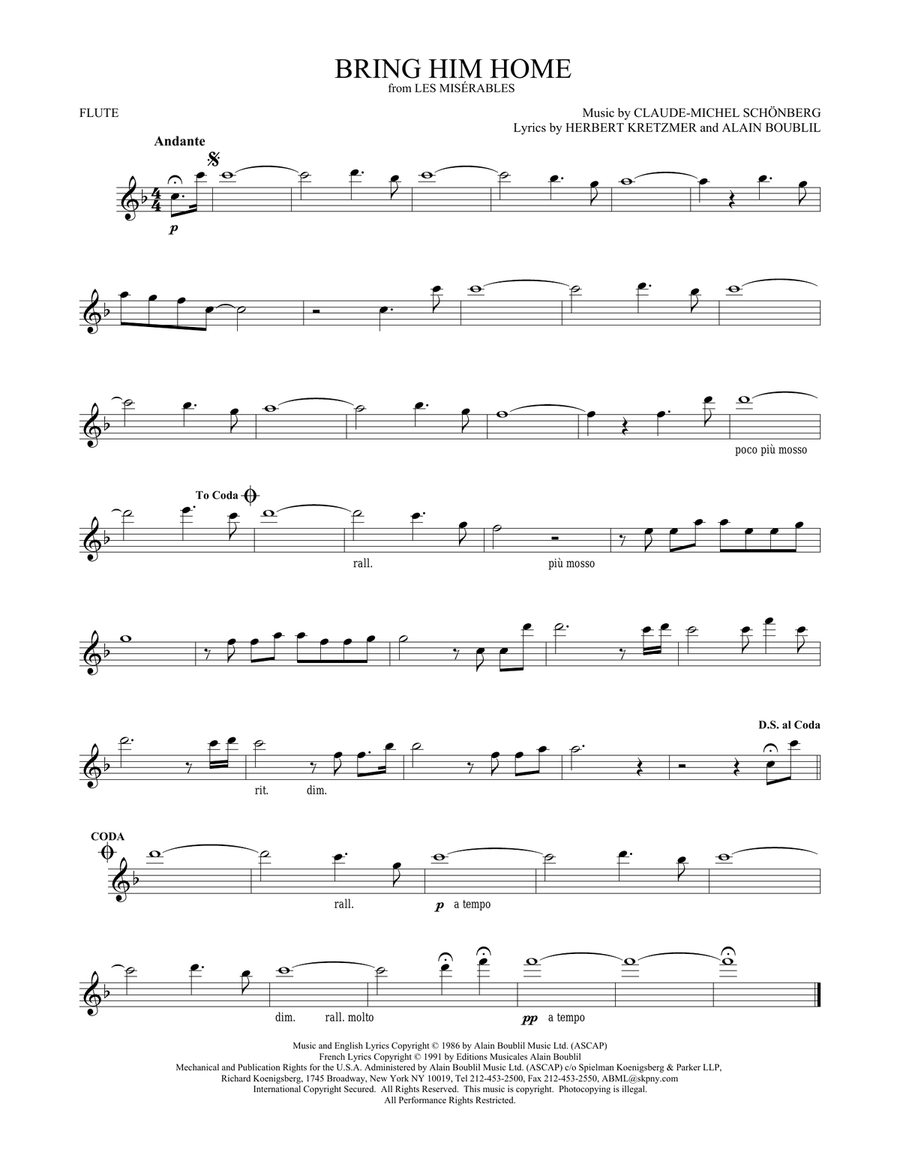 Bring Him Home Flute Solo scores gallery preview page 1