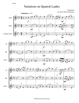 Variations on Spanish Ladies for wind trio (flute, oboe, clarinet)