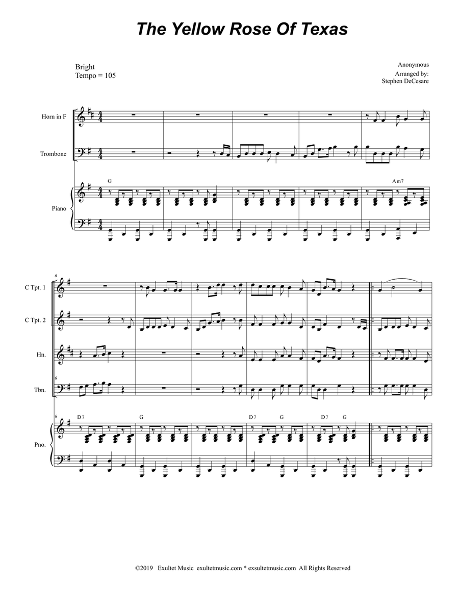 The Yellow Rose Of Texas (for Brass Quartet and Piano) The Yellow Rose Of Texas (for Brass Quartet and Piano) Brass Quartet scores gallery preview page 2