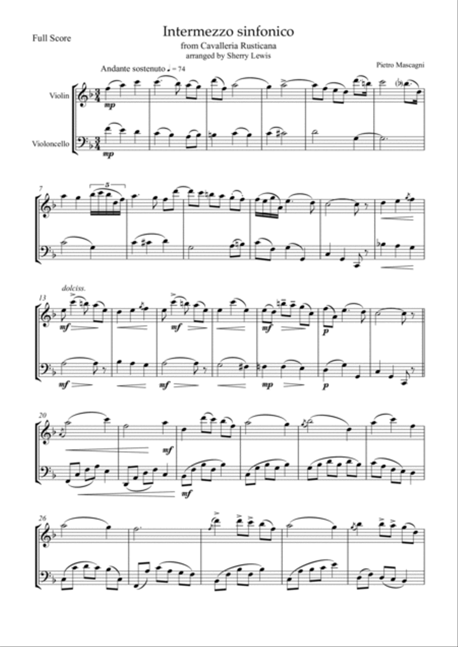 INTERMEZZO SINFONICO from 'Cavalleria Rusticana', Pietro Mascagni, String Duo, Intermediate Level f String Duet scores gallery preview page 4
