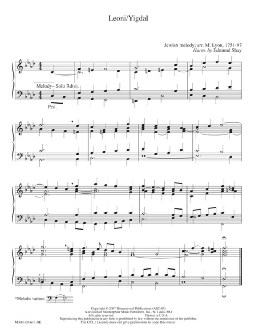 Leoni/Yigdal Leoni/Yigdal Organ scores gallery preview page 1