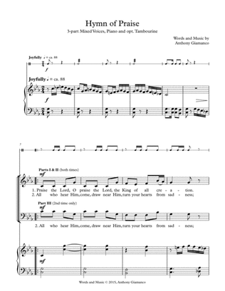 Hymn of Praise (3-part mixed choir, piano, and opt. tambourine) FULL SCORE