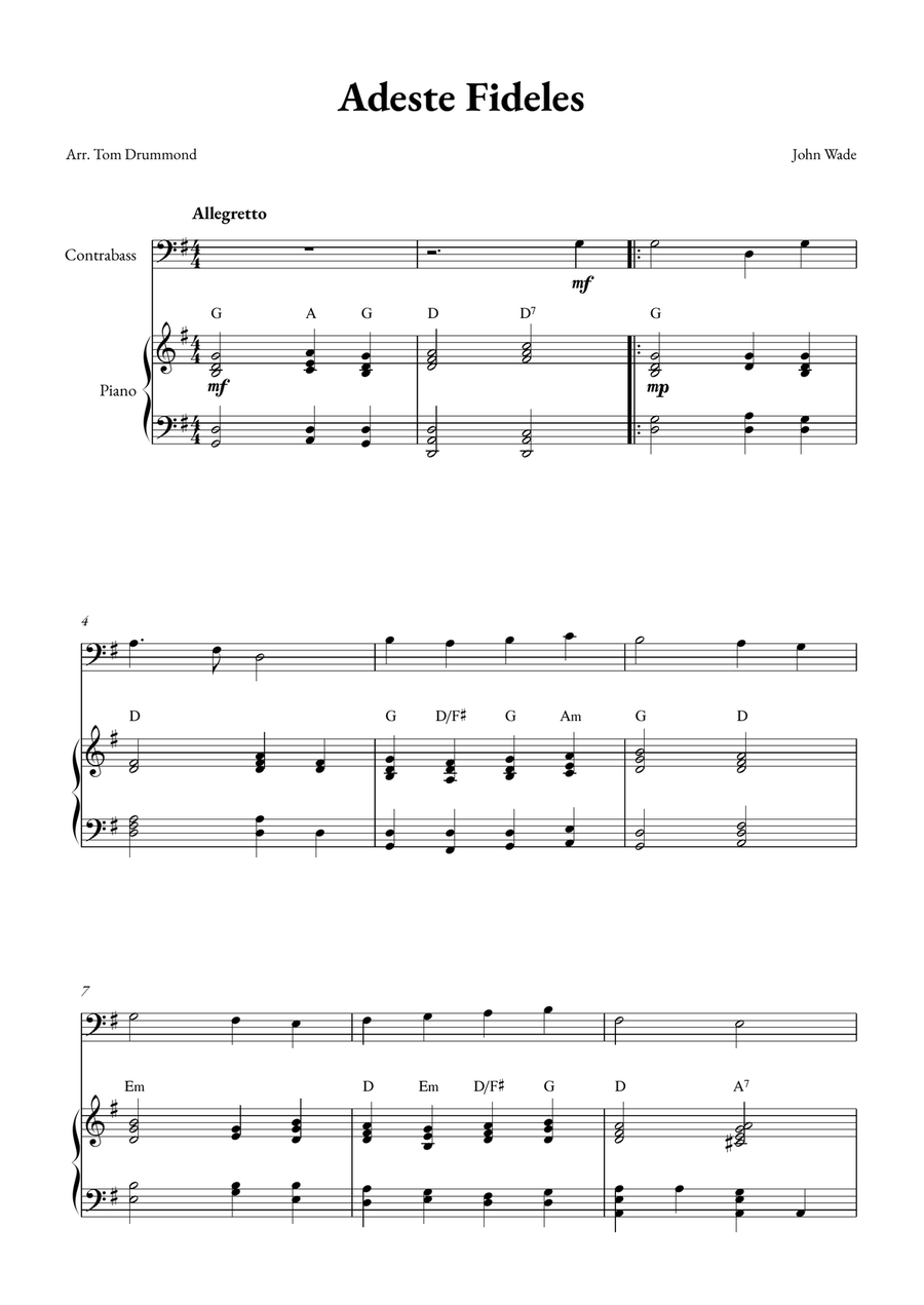 Adeste Fidelis Double Bass scores gallery preview page 1
