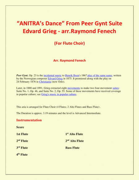 Anitra's Dance - From Peer Gynt - Flute Choir Septet (4 Flutes; 2 alto Flutes and Bass Flute) image number null