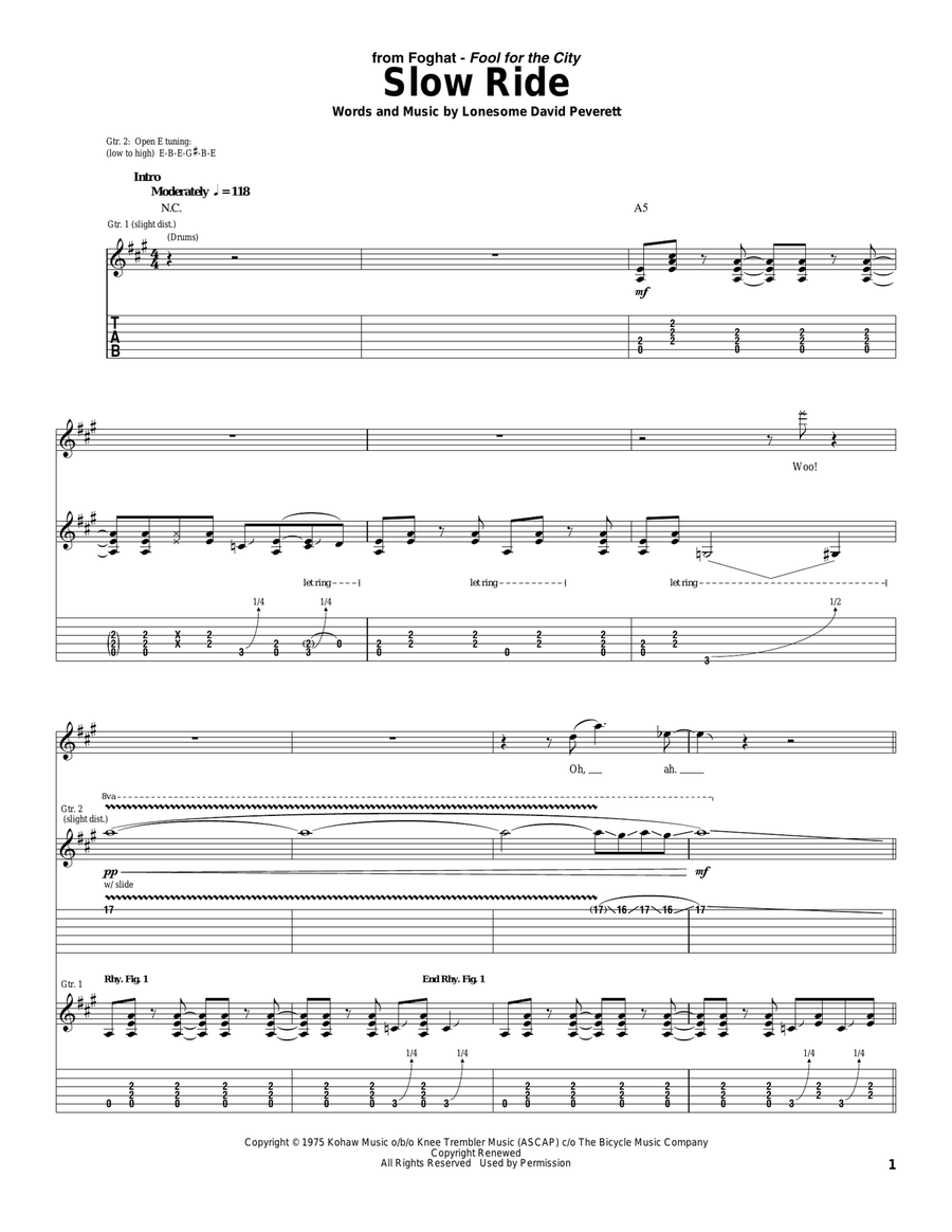 Slow Ride Acoustic Guitar scores gallery preview page 1
