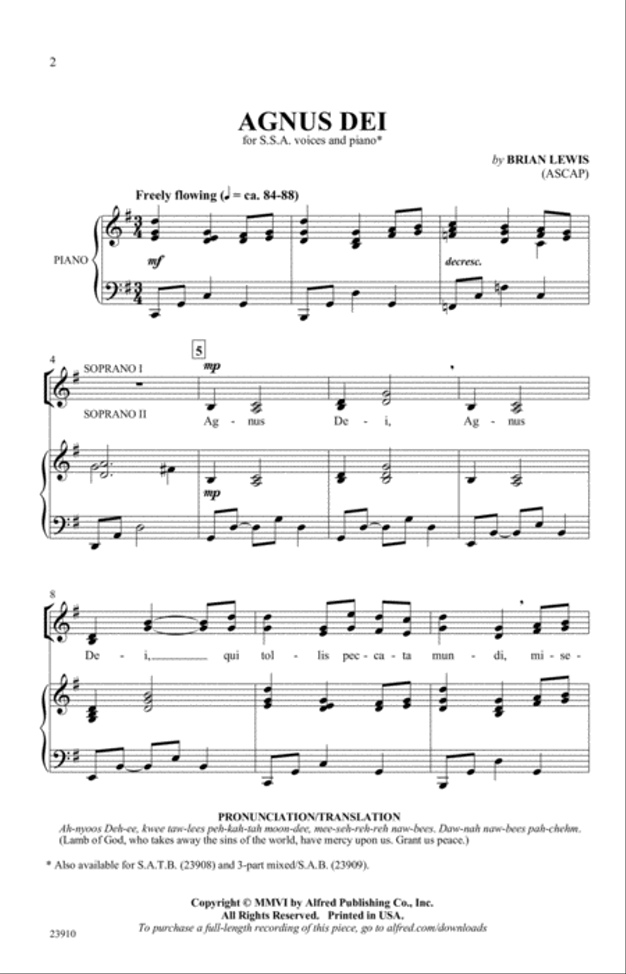 Agnus Dei Agnus Dei SSA scores gallery preview page 1