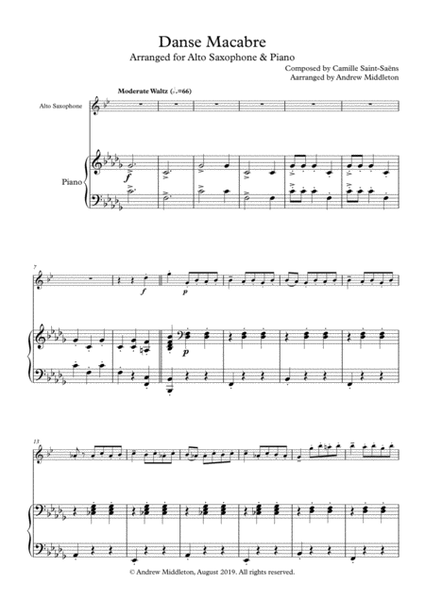 Danse Macabre arranged for Alto Saxophone & Piano image number null
