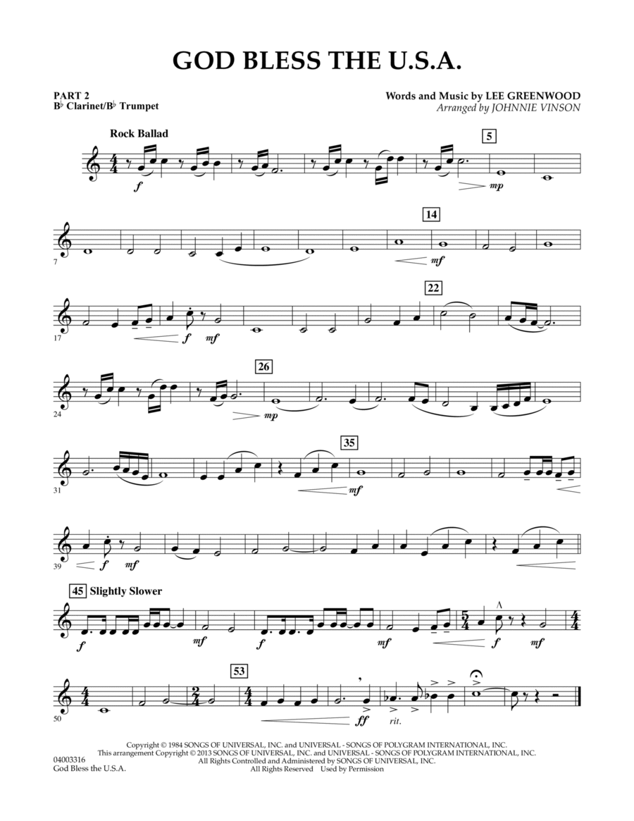 God Bless The U.S.A. - Pt.2 - Bb Clarinet/Bb Trumpet