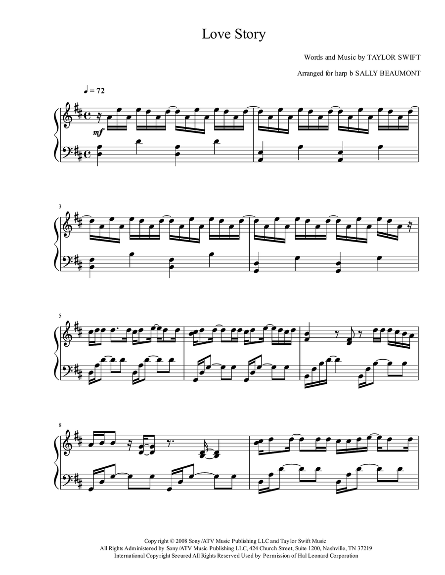 Love Story Harp scores gallery preview page 1