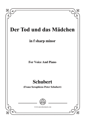 Book cover for Schubert-Der Tod und das Mädchen,Op.7 No.3,in f sharp minor,for Voice&Piano