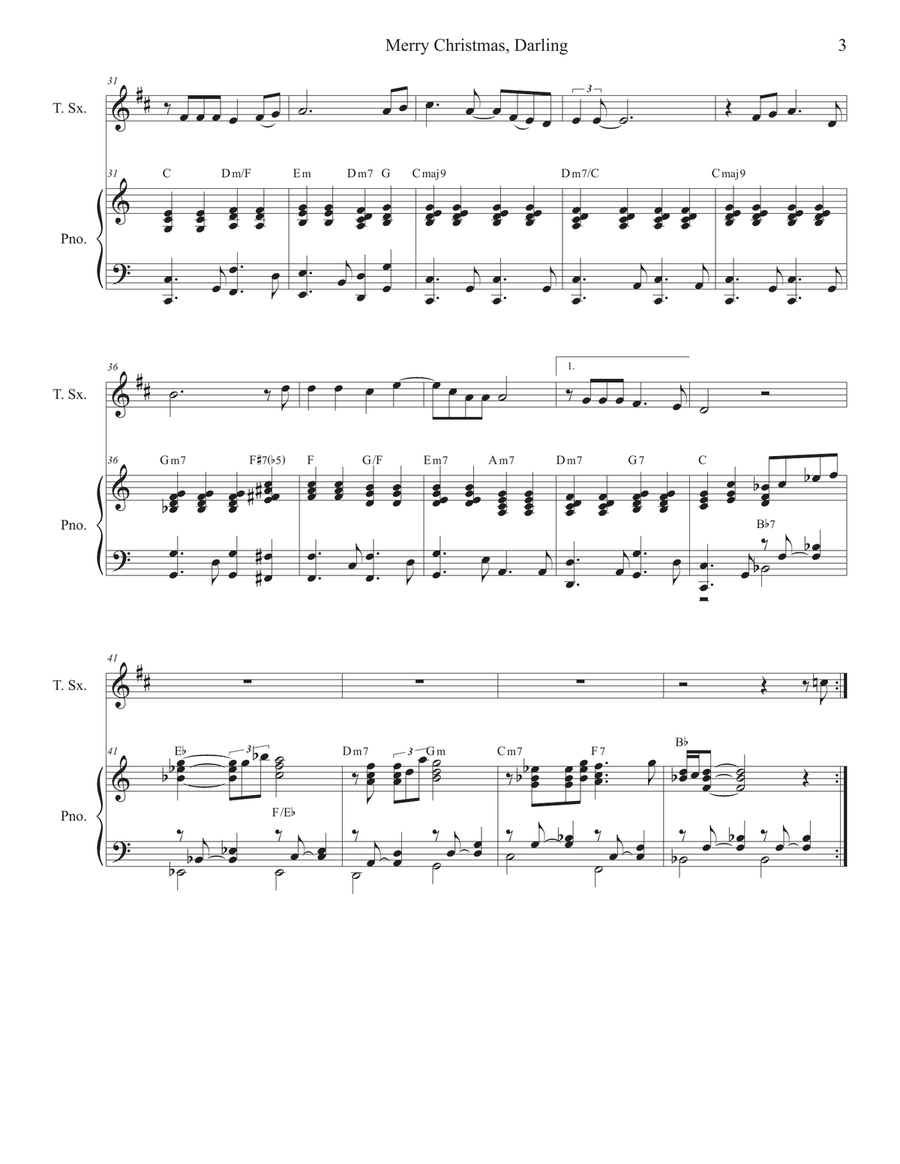 Merry Christmas, Darling Merry Christmas, Darling Tenor Saxophone scores gallery preview page 3