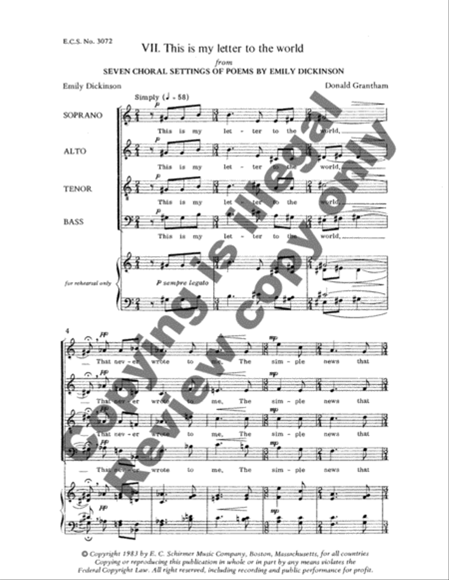 Dickinson Settings: This Is My Letter to the World 4-Part scores gallery preview page 3