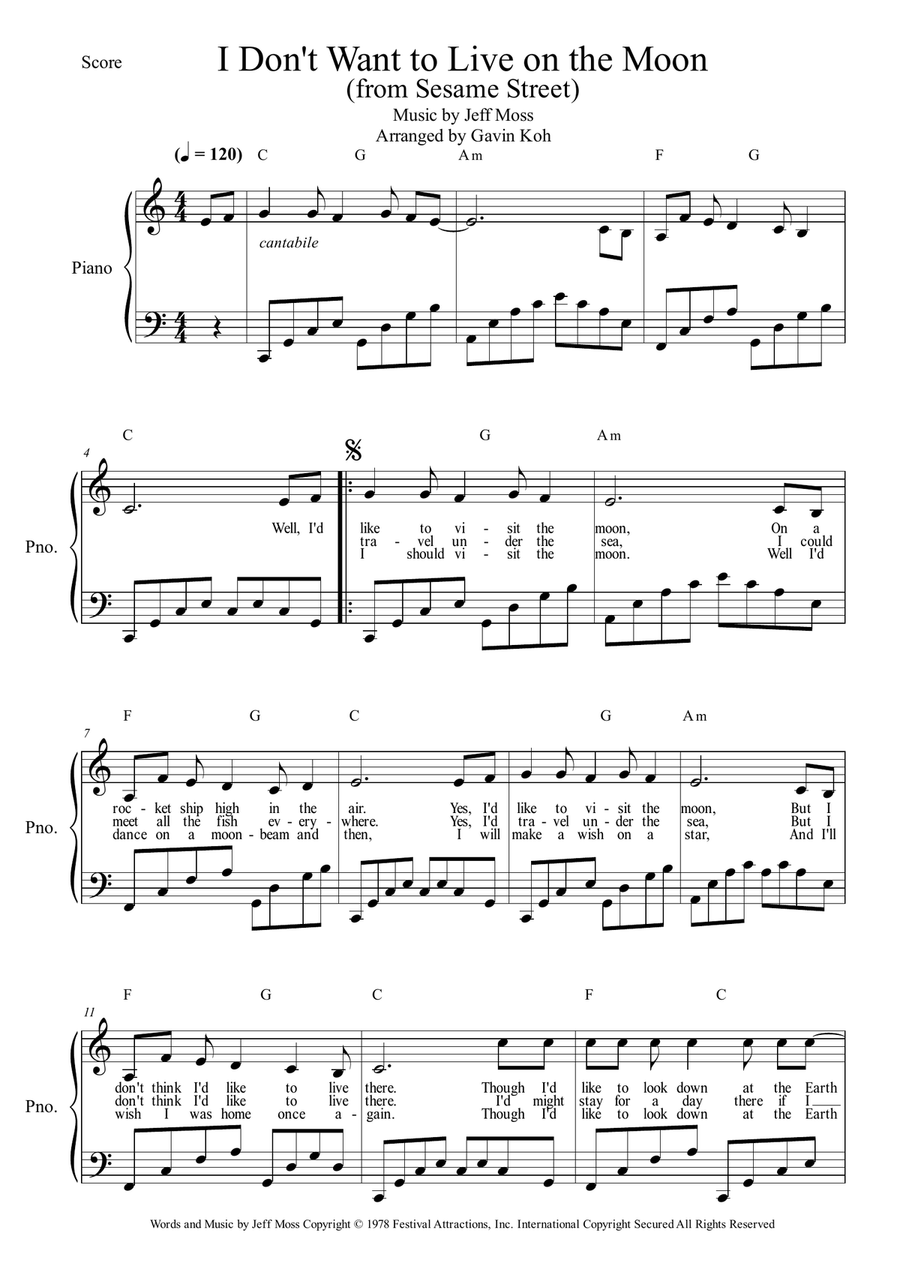 I Don't Want To Live On The Moon Piano, Vocal scores gallery preview page 1