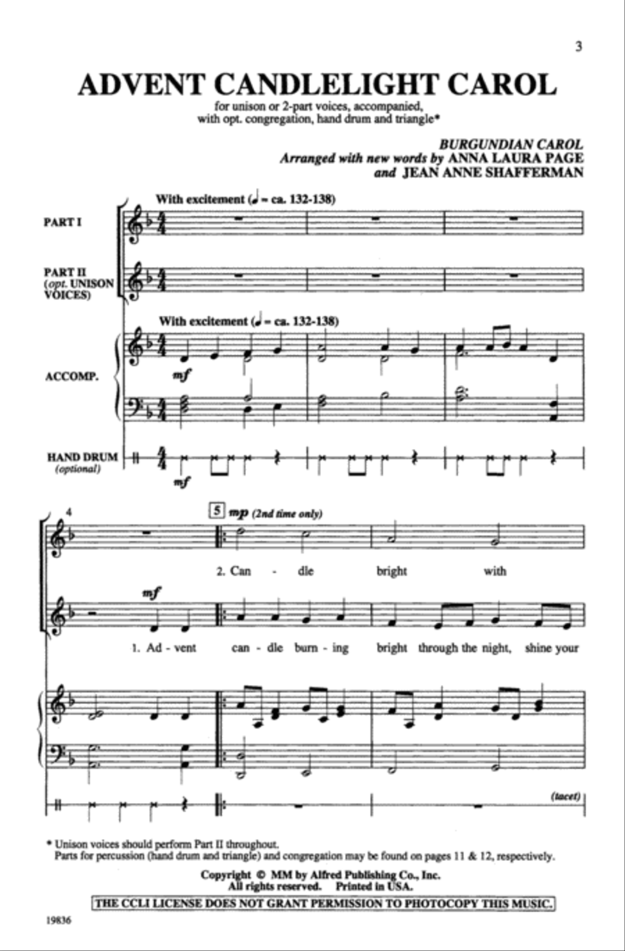 Advent Candlelight Carol Unison Choir scores gallery preview page 2
