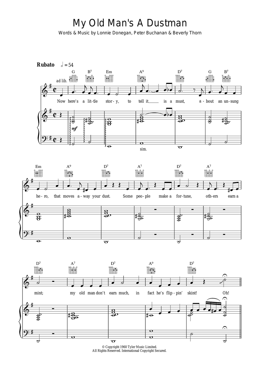 My Old Man's A Dustman Piano, Vocal, Guitar scores gallery preview page 1