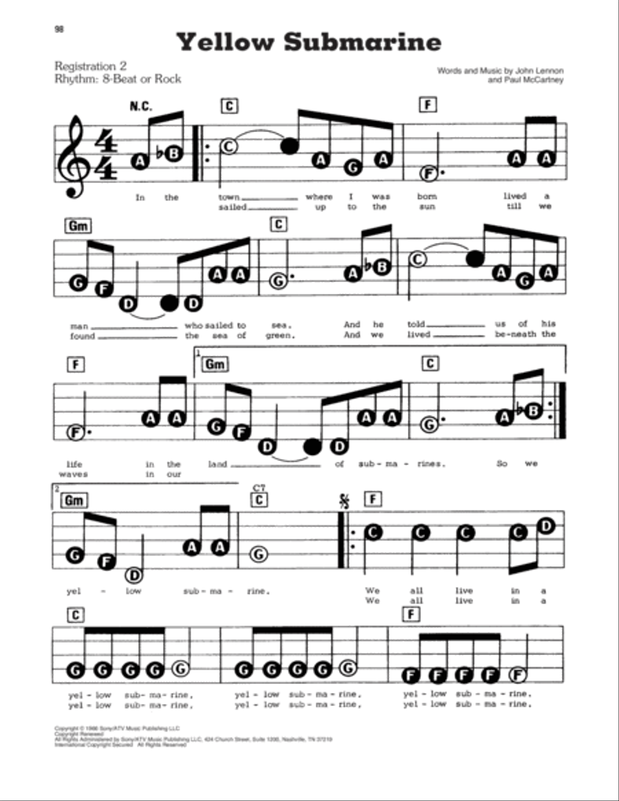 Yellow Submarine Electronic Keyboard scores gallery preview page 1