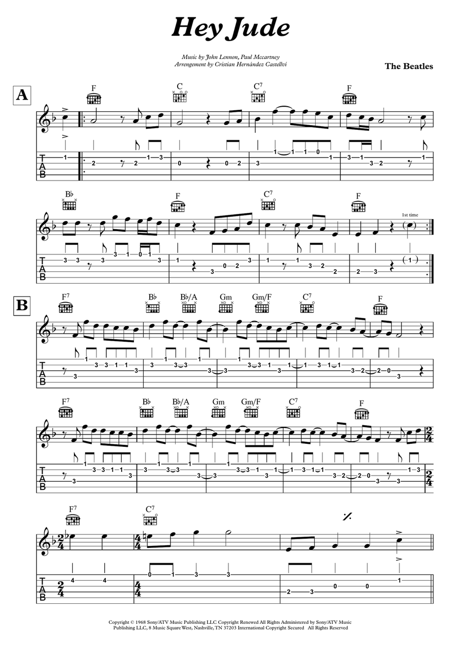 Hey Jude Guitar Tablature scores gallery preview page 1