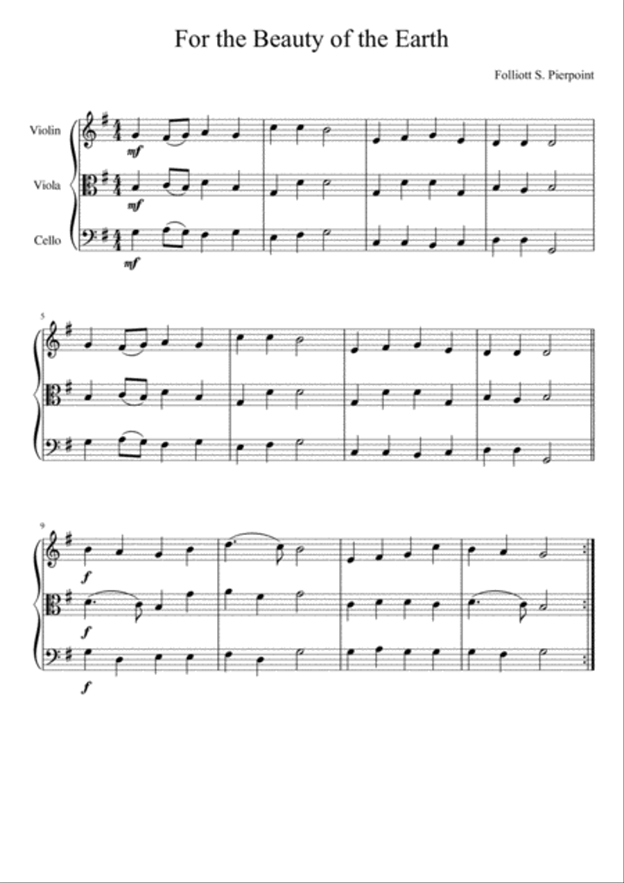 For the Beauty of the Earth String Trio scores gallery preview page 2