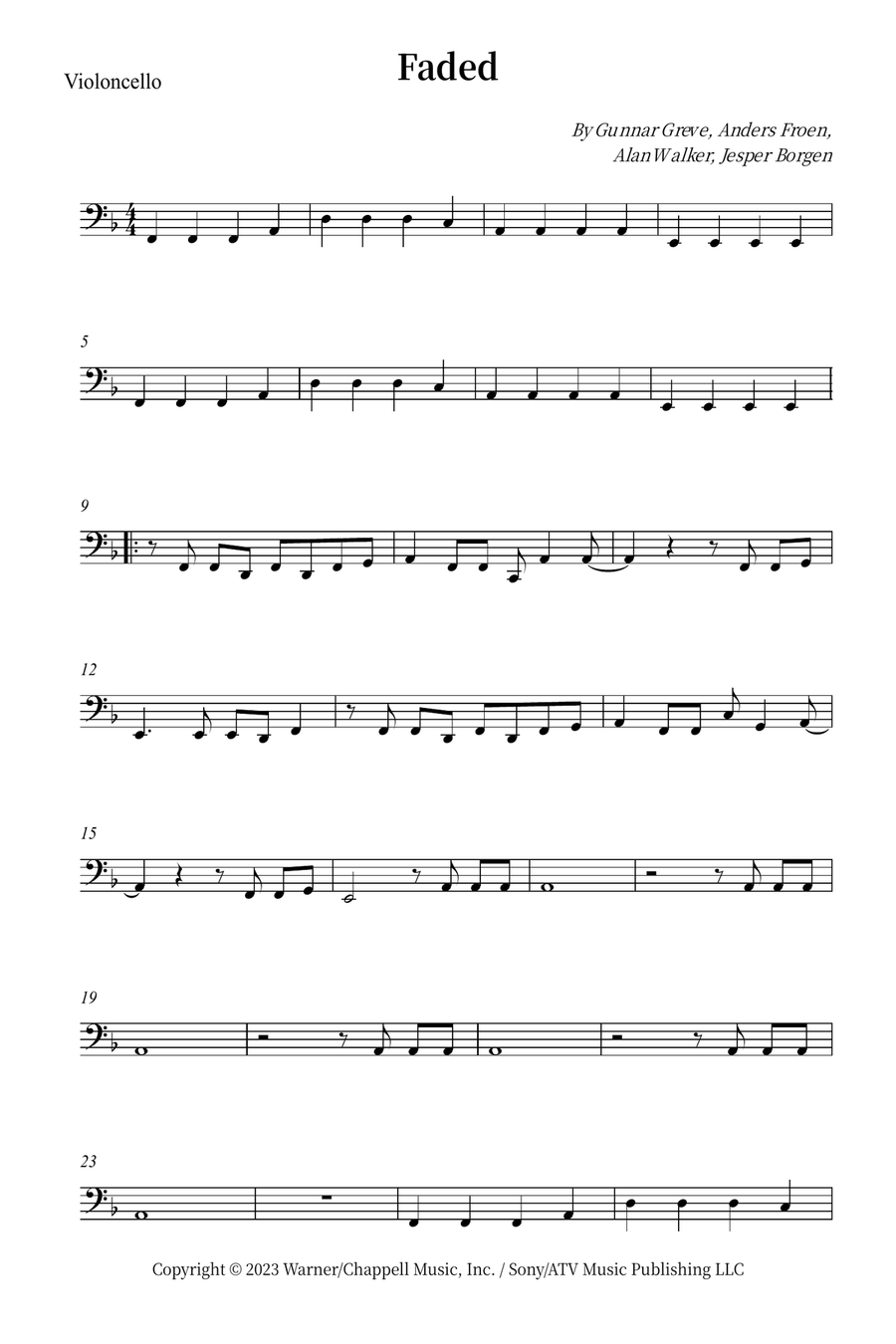 Faded Cello Solo scores gallery preview page 1