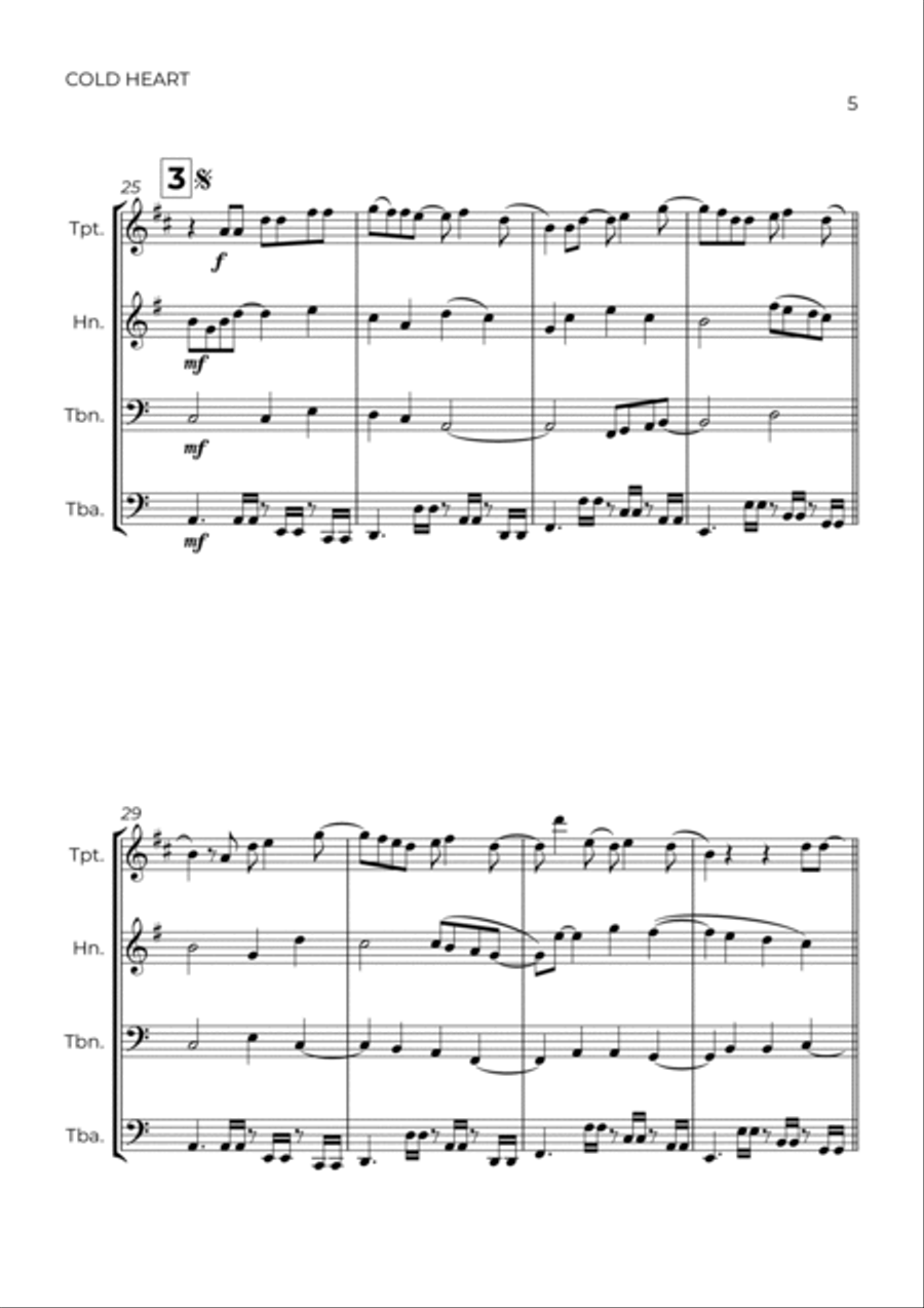 Cold Heart (pnau Remix) Brass Quartet scores gallery preview page 5
