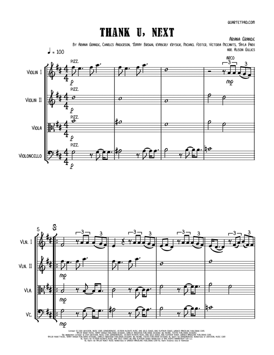 Thank U, Next String Quartet scores gallery preview page 1