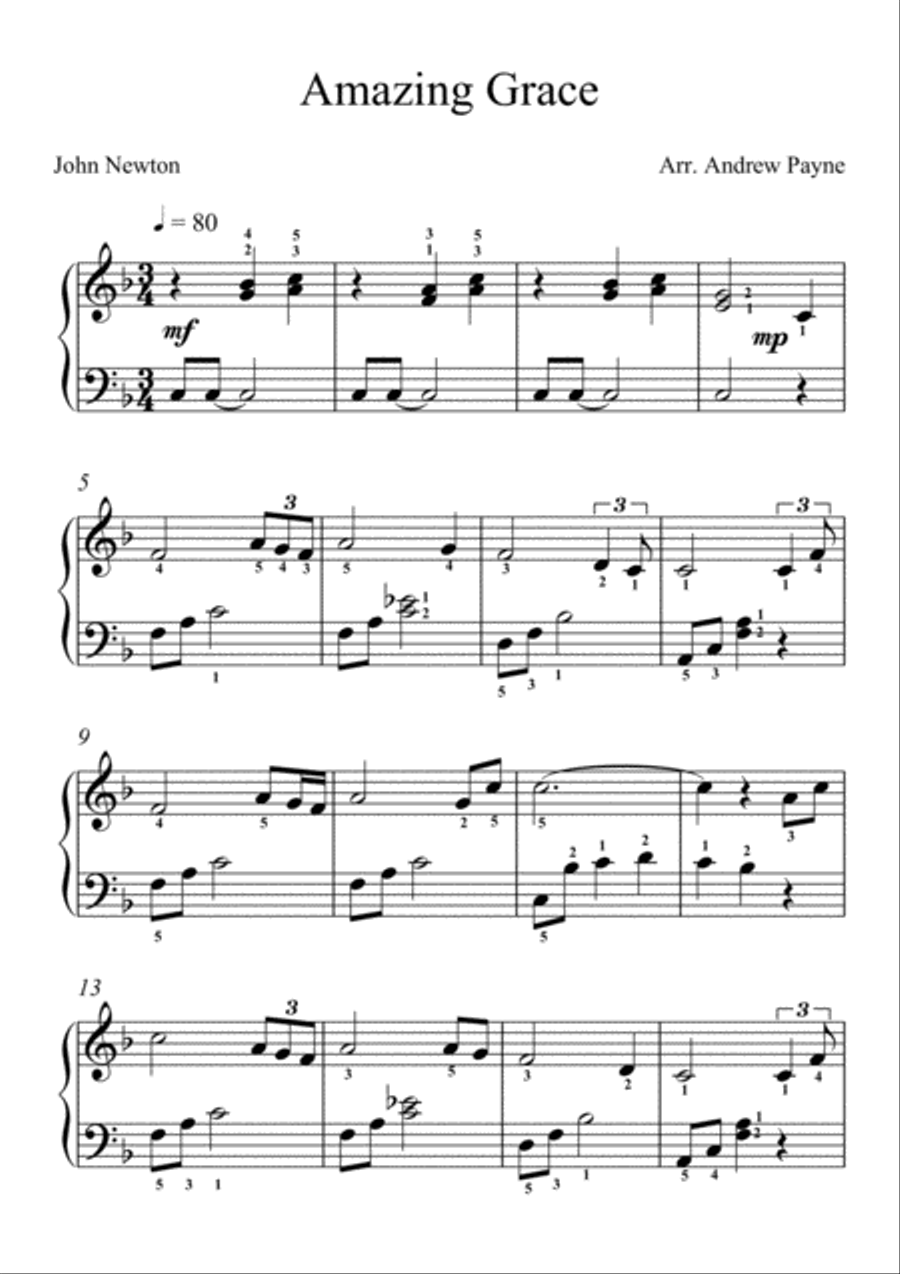 Amazing Grace Easy Piano scores gallery preview page 2