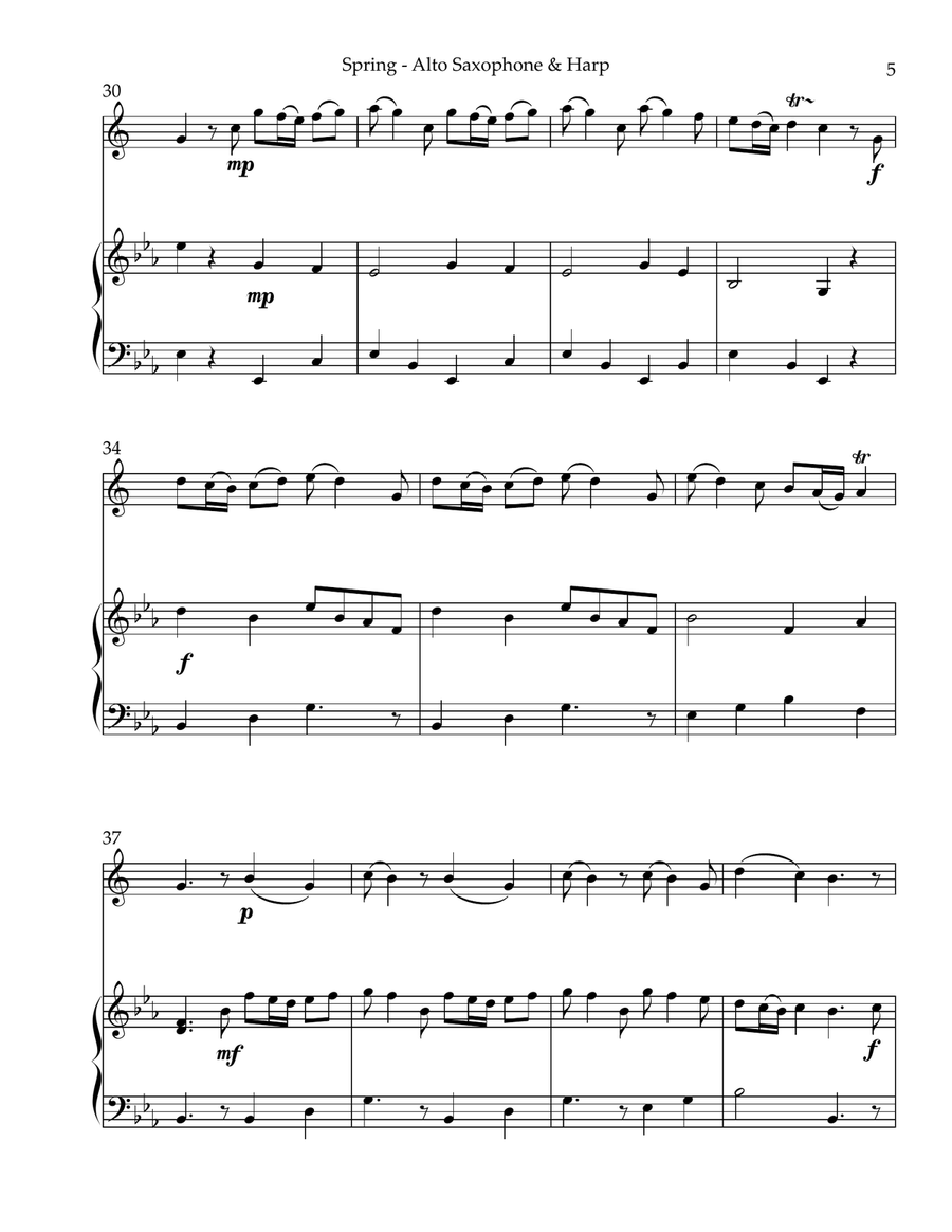 Spring (La Primavera), Duet for Eb Alto Saxophone & Harp Alto Saxophone scores gallery preview page 5