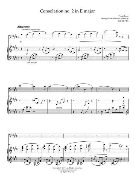 Liszt - Consolation no. 2 in E; arranged for Cello and Piano