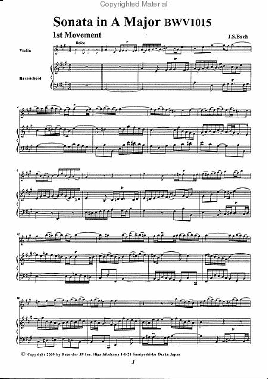 Sonata in A Major, BWV1015 Violin scores gallery preview page 3