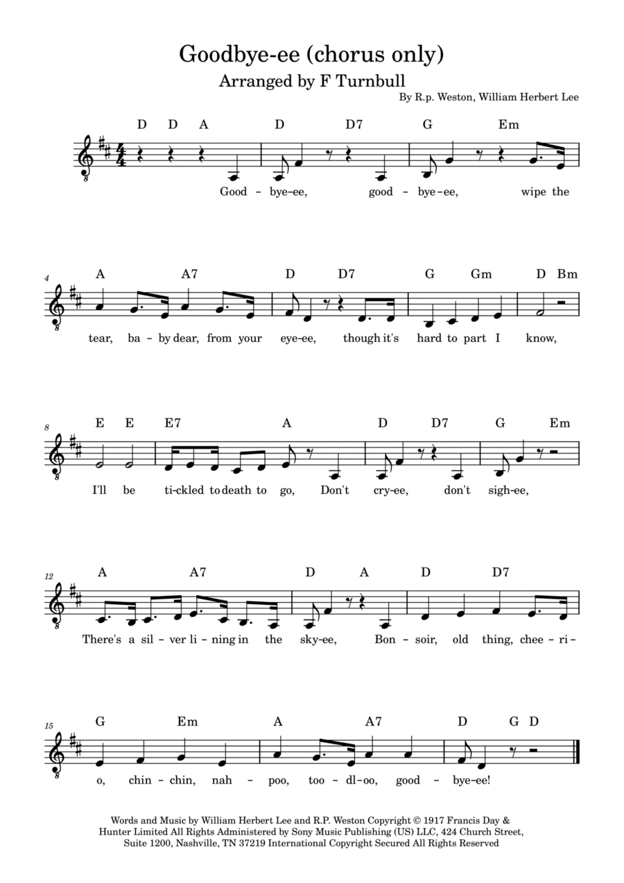 Goodbye-ee Piano, Vocal, Guitar scores gallery preview page 1