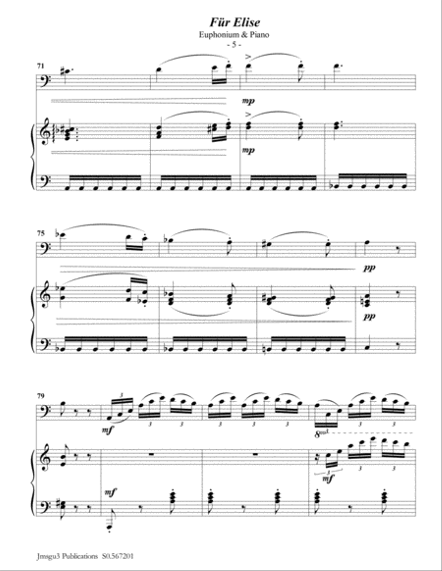 Beethoven: Für Elise for Euphonium & Piano Euphonium scores gallery preview page 5