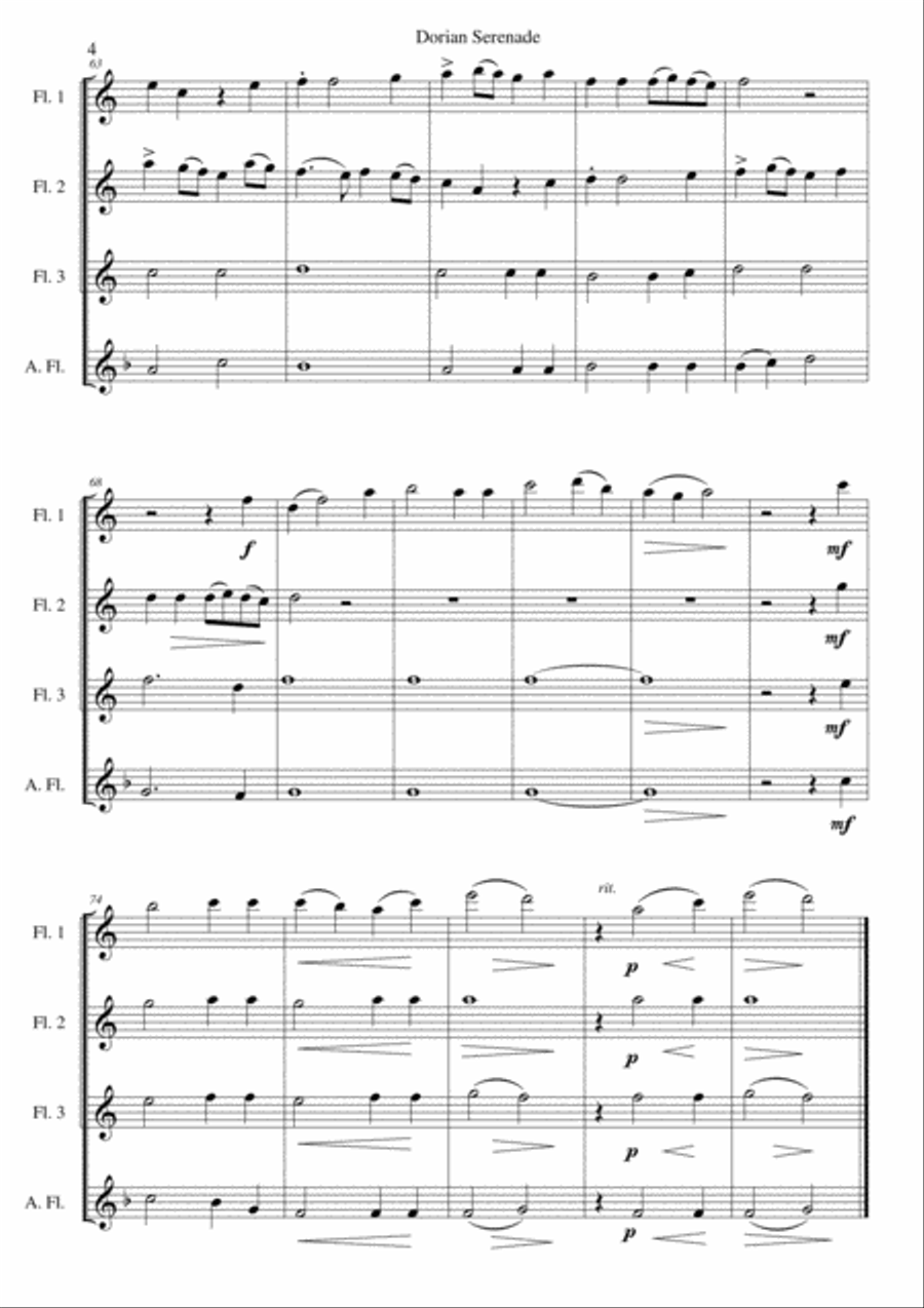 Dorian Serenade (The Lord is my Shepherd) for flute quartet (3 flutes and 1 alto flute) Flute Quartet scores gallery preview page 5