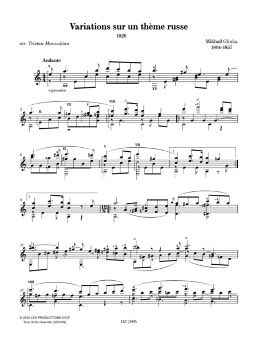 Variations sur un thème russe Classical Guitar scores gallery preview page 2