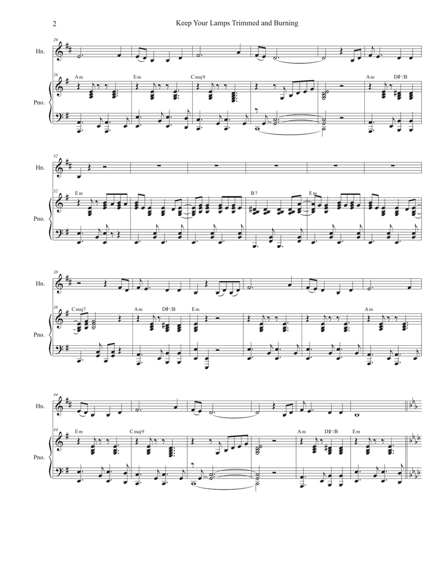 Keep Your Lamps Trimmed And Burning (French Horn solo and Piano) Piano scores gallery preview page 2