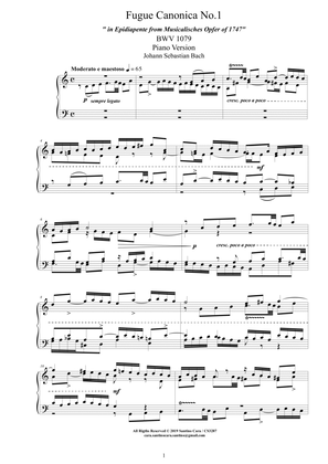 Bach - Fugue Canonica No.1 in Epidiapente BWV 1079 - Piano version