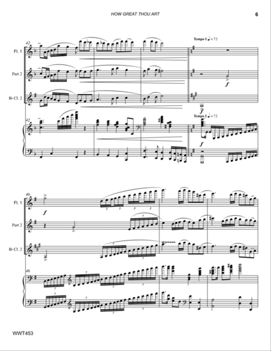 HOW GREAT THOU ART - WOODWIND TRIO with Piano Accompaniment Small Ensemble scores gallery preview page 6