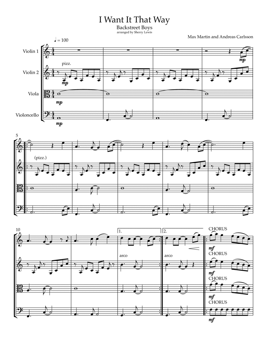 I Want It That Way I Want It That Way String Quartet scores gallery preview page 1
