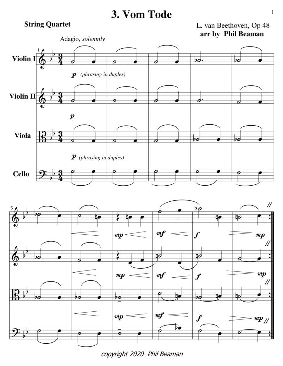 Vom Tode-Beethoven-String Quartet String Quartet scores gallery preview page 1