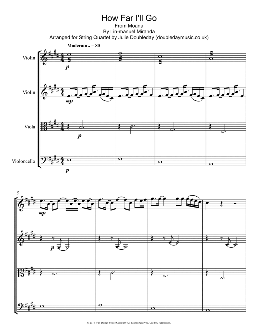 How Far I'll Go String Quartet scores gallery preview page 1