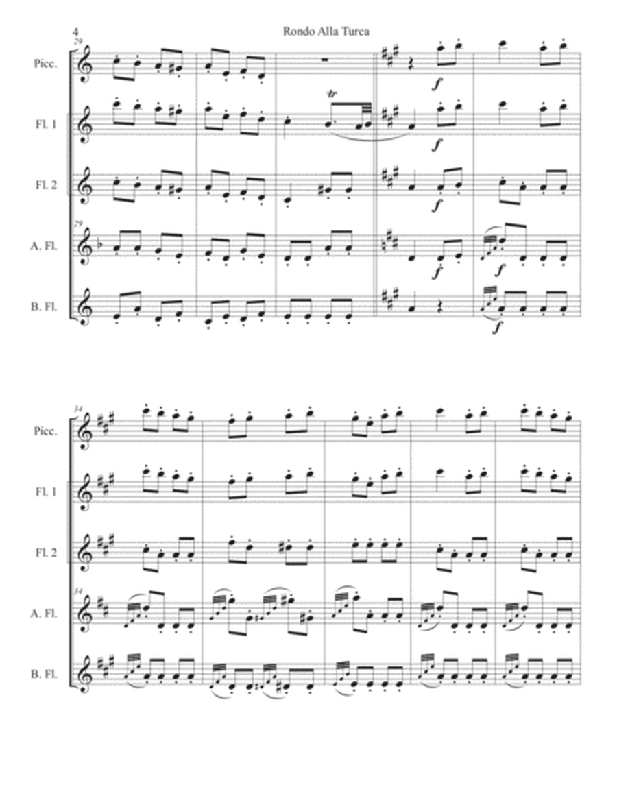 Rondo Alla Turca, from Piano Sonata KV 331. Flute ensemble, SCORE ONLY