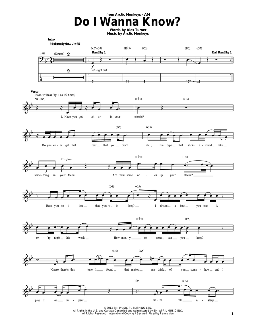 Do I Wanna Know? Guitar Tablature scores gallery preview page 1