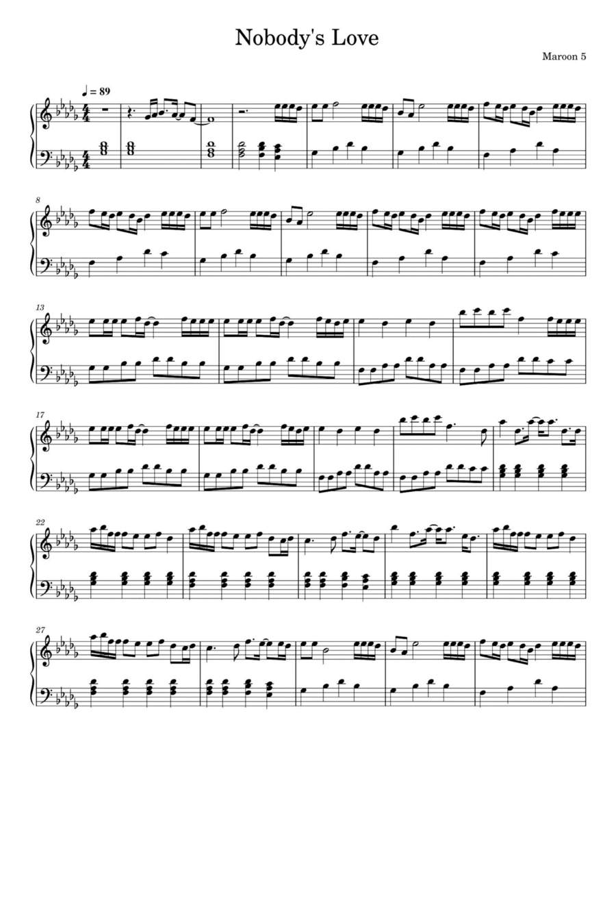 Nobody's Love Nobody's Love Piano Solo scores gallery preview page 1