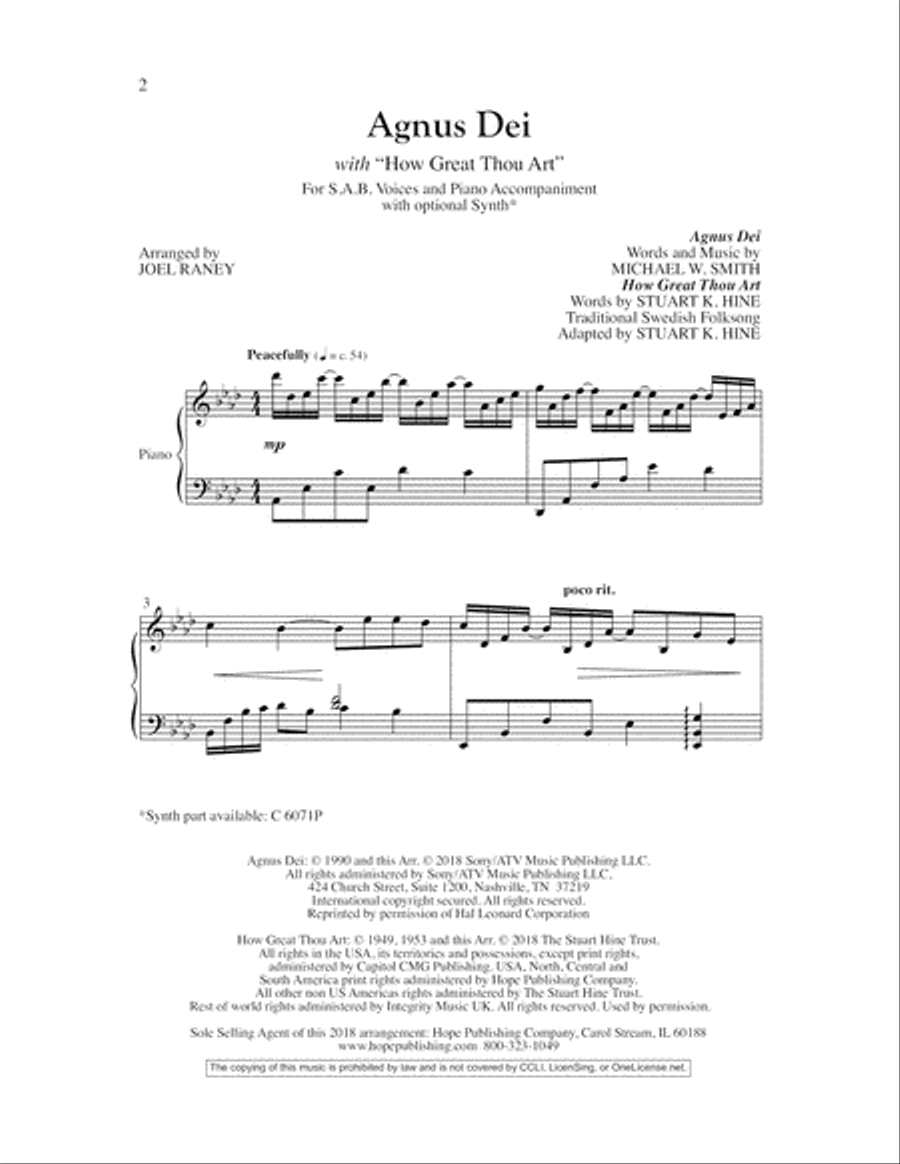 Agnus Dei with How Great Thou Art 3-Part scores gallery preview page 2