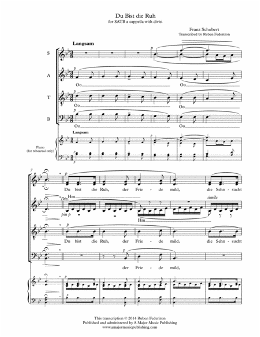 Du bist die ruh (Schubert). SATB a-cappella 4-Part scores gallery preview page 2