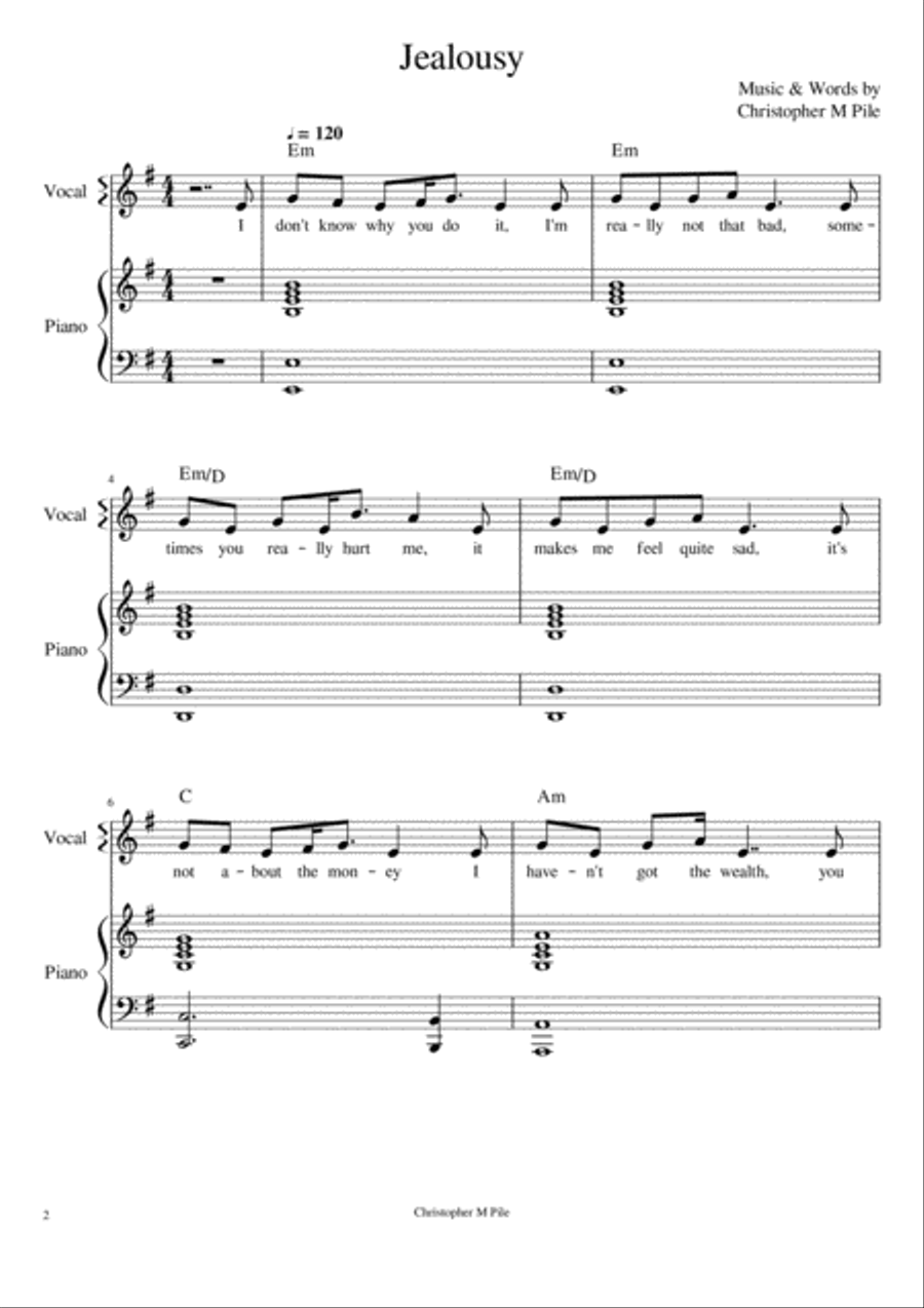 Jealousy Jealousy Piano, Vocal, Guitar scores gallery preview page 2