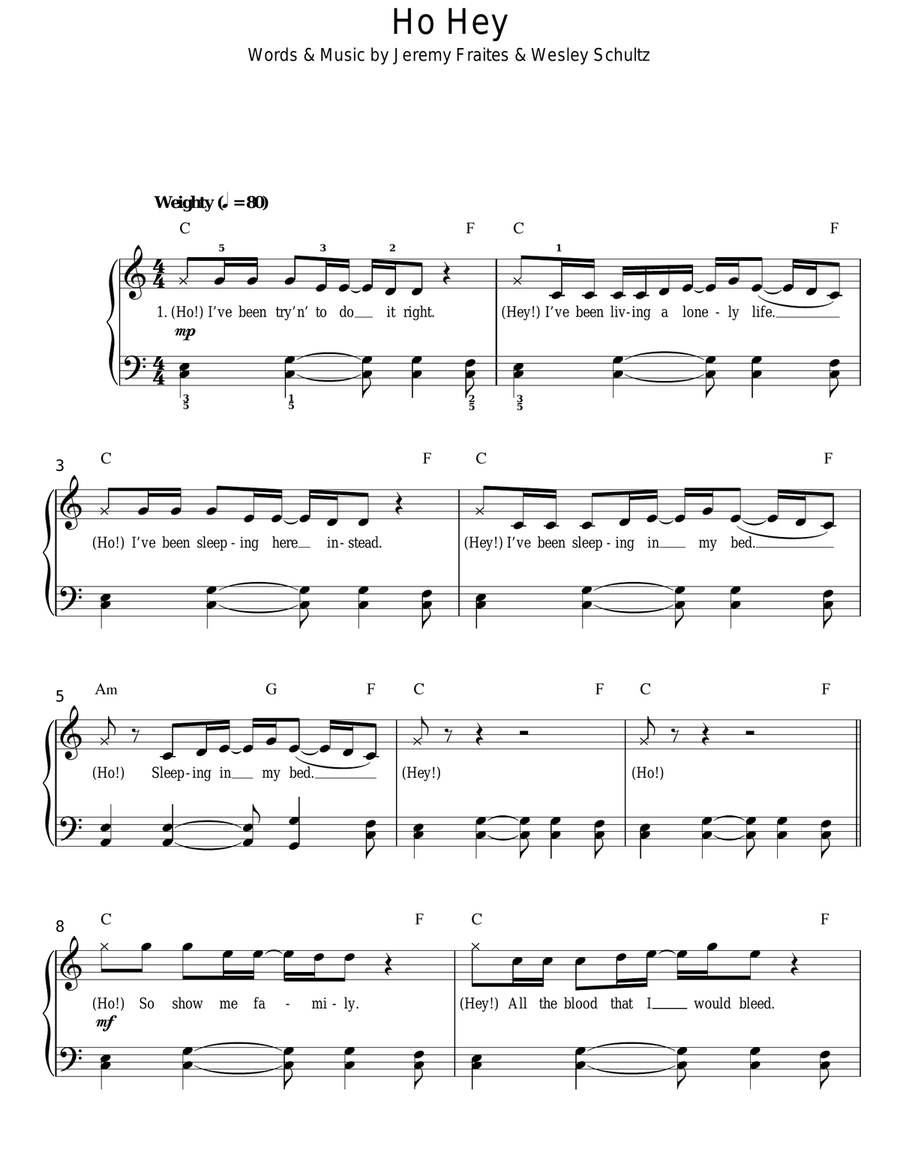Ho Hey Easy Piano scores gallery preview page 1