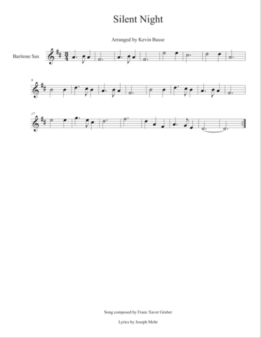 Silent Night - Bari Silent Night - Bari Baritone Saxophone scores gallery preview page 1