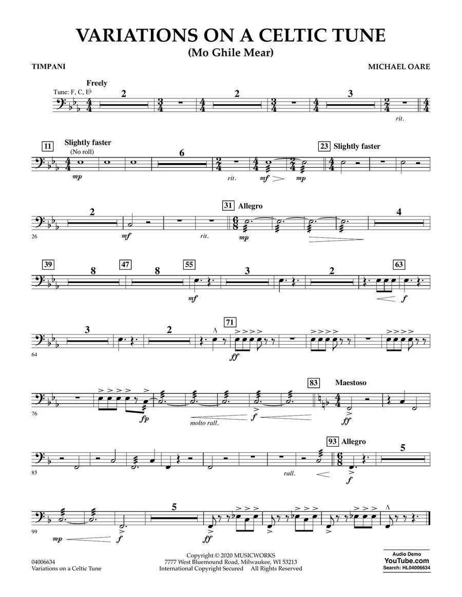Variations on a Celtic Tune (Mo Ghile Mear) - Timpani Concert Band scores gallery preview page 1