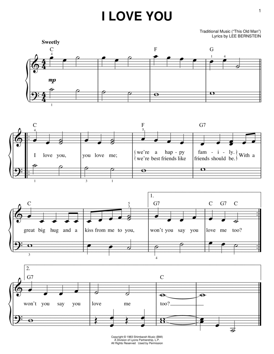 I Love You (from Barney) Easy Piano scores gallery preview page 1