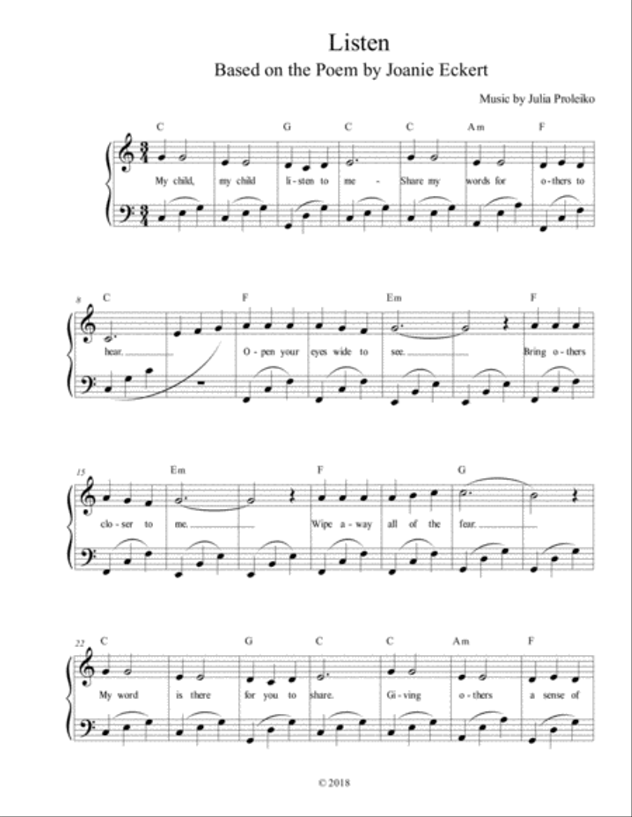 Listen: A Lullaby for Voice & Piano or Guitar Unison Choir scores gallery preview page 2
